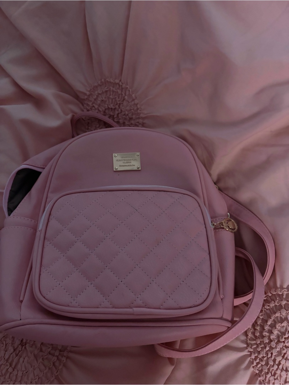 Quilted Pink Mini Backpack Purse - Designer Plate